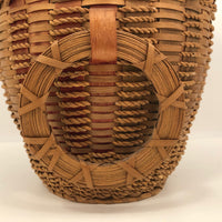 Large Penobscot Splint Ash and Sweetgrass Handled Basket Vase Presumed by Flo Shay