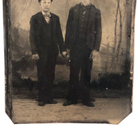 Two Boys in Bowlers, Antique Tintype