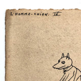 L'Homme-Chien French Hand-drawn Postcard with Stamp Collage