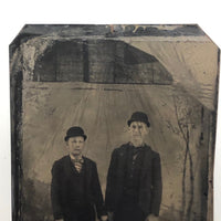 Two Boys in Bowlers, Antique Tintype