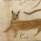 Wonderful "Verses on Friendship" Cat,  Early Ink and Watercolor Drawing