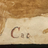 Wonderful "Verses on Friendship" Cat,  Early Ink and Watercolor Drawing