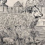 J.E. Jeffreys Late 1800s British Graphite Drawing of Children and Sheep