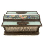 Magical Feeling, Much Decorated Victorian Domed Glass Jewelry Box with Interior Mirror