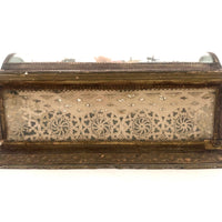 Magical Feeling, Much Decorated Victorian Domed Glass Jewelry Box with Interior Mirror