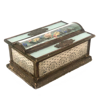 Magical Feeling, Much Decorated Victorian Domed Glass Jewelry Box with Interior Mirror