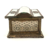 Magical Feeling, Much Decorated Victorian Domed Glass Jewelry Box with Interior Mirror