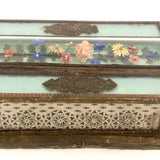 Magical Feeling, Much Decorated Victorian Domed Glass Jewelry Box with Interior Mirror