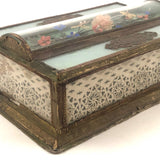 Magical Feeling, Much Decorated Victorian Domed Glass Jewelry Box with Interior Mirror