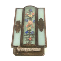 Magical Feeling, Much Decorated Victorian Domed Glass Jewelry Box with Interior Mirror