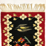 Romanian Handwoven Wool Rug with Wheat and Flower Design