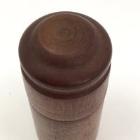 Turned Cylindrical Wooden Box with Dark Finish and Rounded Lid
