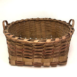 Large Antique Painted Ash Splint Work Basket with Notched Bentwood Handles