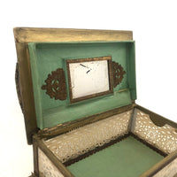 Magical Feeling, Much Decorated Victorian Domed Glass Jewelry Box with Interior Mirror