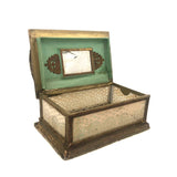 Magical Feeling, Much Decorated Victorian Domed Glass Jewelry Box with Interior Mirror