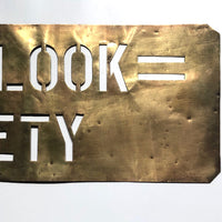 Stop + Look = Safety Old Brass Sign Making Stencil