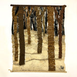 Signed Vintage Handwoven Wool Wall Hanging of Trees in Snow