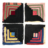 Pretty, Old Hand-stitched Log Cabin Quilt or Pin Cushion Squares - Set of Four