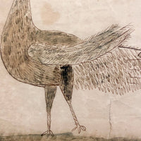 Wonderful Early 19th Century Ink and Watercolor Peacock Drawing in Original Frame