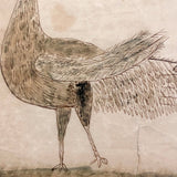 Wonderful Early 19th Century Ink and Watercolor Peacock Drawing in Original Frame