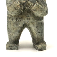 Inuit Soapstone Carving Of Man Carrying Seal, Signed