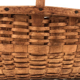 Beautifully Constructed Antique Ash Splint Basket with Carved Wooden Handle