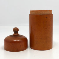 Turned Wooden Cylindrical Box with Dome Lid and Reddish Stain