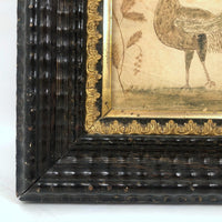 Wonderful Early 19th Century Ink and Watercolor Peacock Drawing in Original Frame