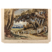 Small Antique British Watercolor of View from Stanfield