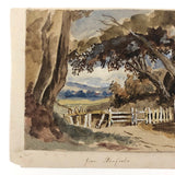 Small Antique British Watercolor of View from Stanfield