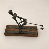 Mid-Century Modern "Nail Art" Skiier on Wooden Base