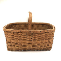 Beautifully Constructed Antique Ash Splint Basket with Carved Wooden Handle