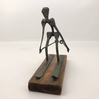 Mid-Century Modern "Nail Art" Skiier on Wooden Base