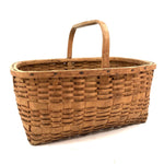 Beautifully Constructed Antique Ash Splint Basket with Carved Wooden Handle