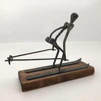Mid-Century Modern "Nail Art" Skiier on Wooden Base