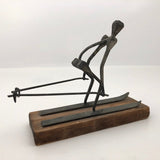 Mid-Century Modern "Nail Art" Skiier on Wooden Base