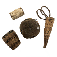 Lovely Sewing Tools Lot: Native American Basketry + Victorian Carved Bone