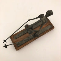 Mid-Century Modern "Nail Art" Skiier on Wooden Base