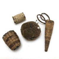 Lovely Sewing Tools Lot: Native American Basketry + Victorian Carved Bone