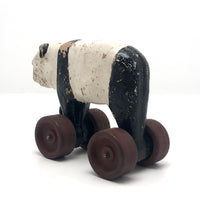 Composition Panda on Red Wheels Pull Toy, Presumed Hubley