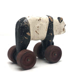 Composition Panda on Red Wheels Pull Toy, Presumed Hubley