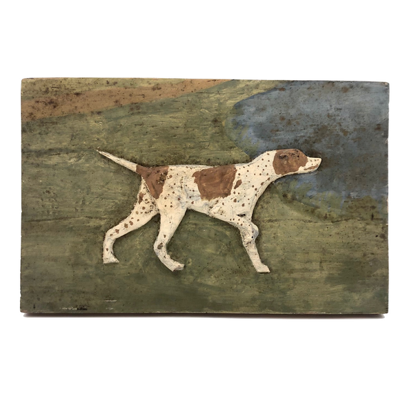 Relief Carved and Painted English Pointer in Landscape (One of Two)