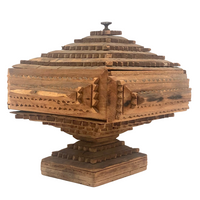 Nice 1914 Chip Carved Tramp Art Lidded Pedestal Box with Great Dry Wood Patina