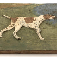 Relief Carved and Painted English Pointer in Landscape (One of Two)