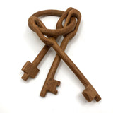 Three Keys on Ring Old Carved Wooden Whimsy