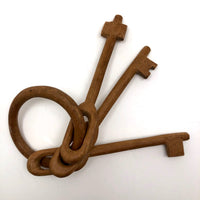 Three Keys on Ring Old Carved Wooden Whimsy