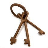 Three Keys on Ring Old Carved Wooden Whimsy