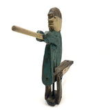 Wonderful Antique Folk Art Carved and Painted Figure with Fishing Pole