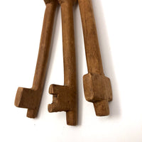 Three Keys on Ring Old Carved Wooden Whimsy