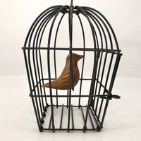 Carved Wooden Bird in Wire Cage